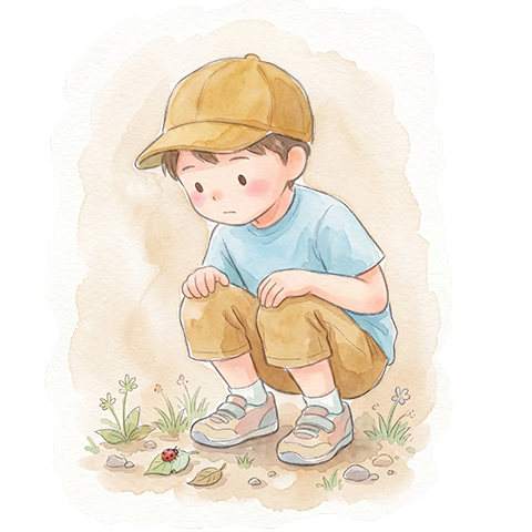 集団に馴染めず立ち止まる子どものイラスト