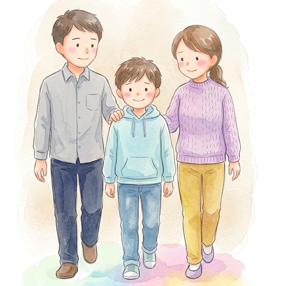 母親とお子さまが手をつなぐ手描き風イラスト