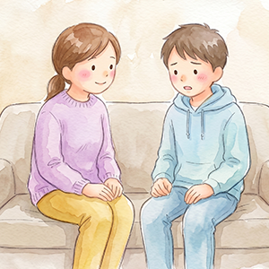 子どもの言葉に耳を傾ける母親のイラスト