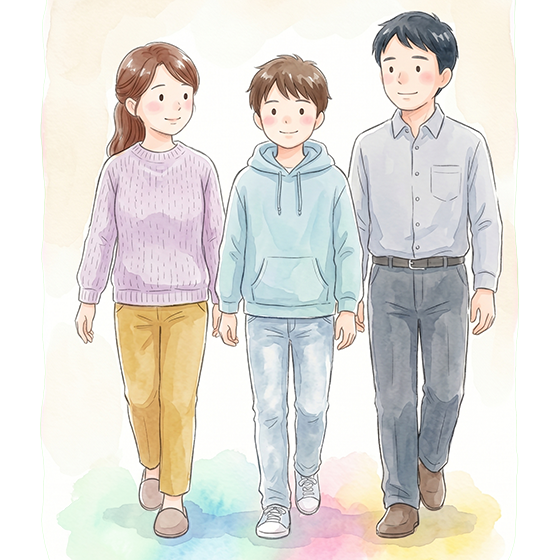 母親とお子さまが手をつなぐ手描き風イラスト