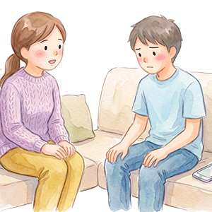 親子で対話するイラスト