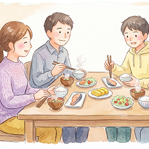 小さな変化を喜ぶ家庭のイラスト