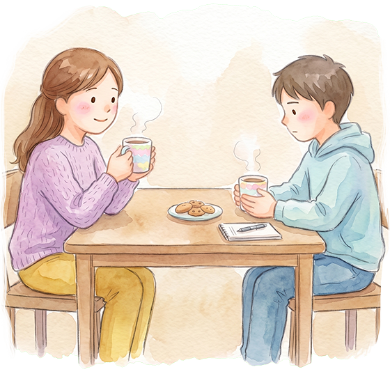 母親とお子さまが手をつなぐ手描き風イラスト
