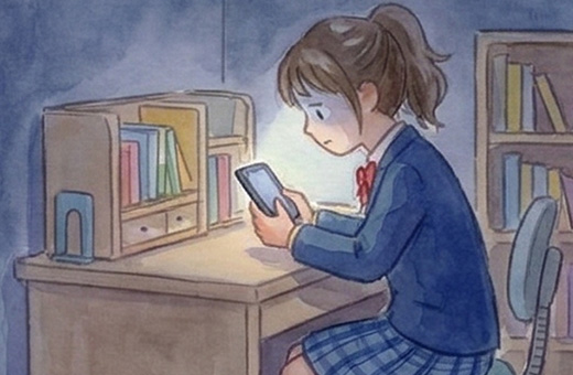 スマホを手放せない子どものイラスト